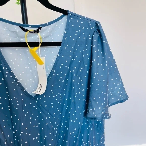 NWT Bloomchic midi blue and white polka dot dress - Picture 7 of 8